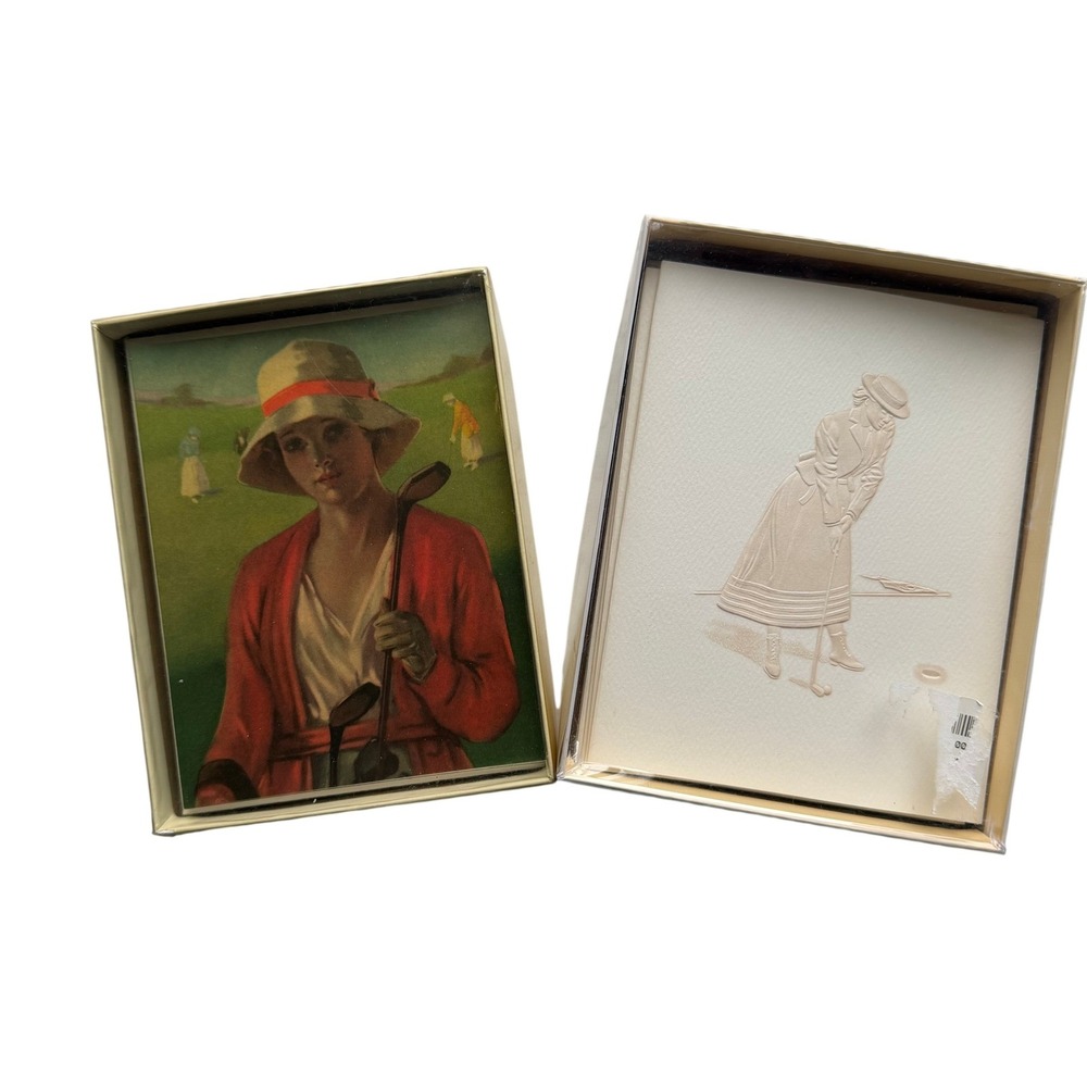 VTG Ladies Golf Stationery Two Partial Sets Two‎ Designs Embossed Letter Writing